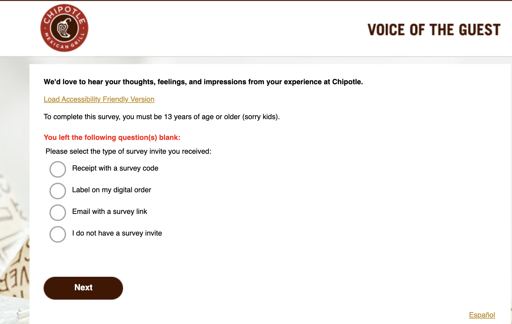 ChipotleFeedback - Chipotle Voice of the Guest - Win $520